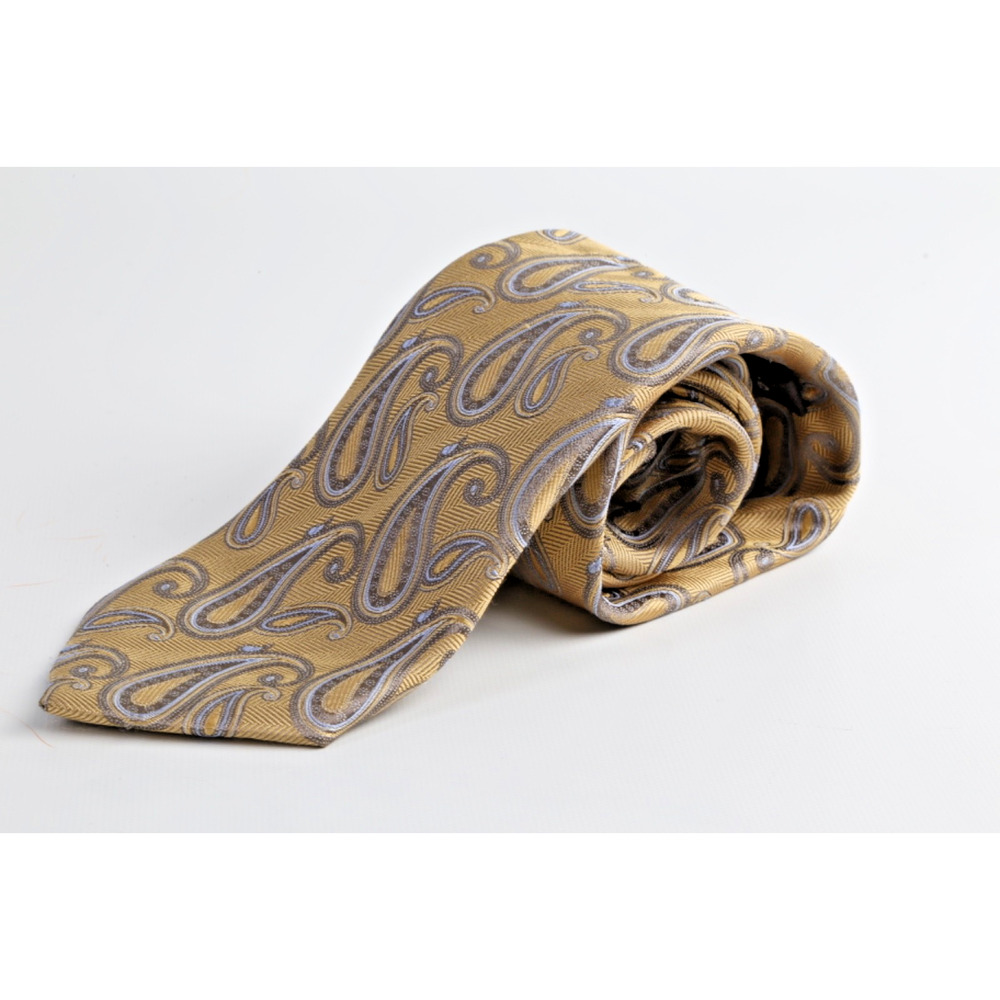 Canali Silk Tie Gold Tan Paisley Jacquard Woven Made in Italy Luxury Formal